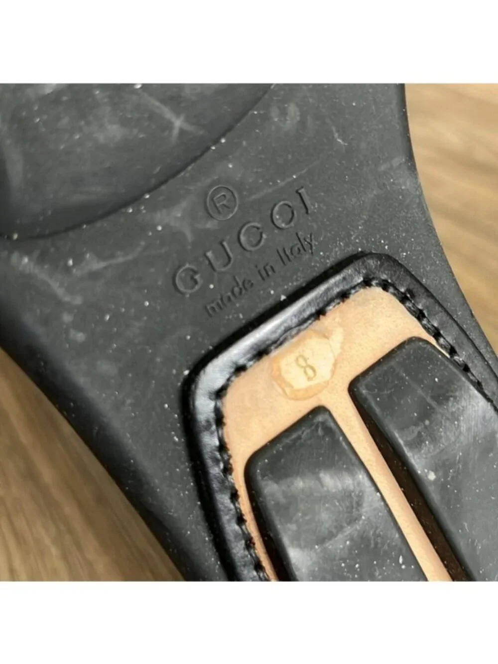 GUCCI Brown Leather Horsebit Driving Loafers Men's Back Heel Logo Rubber Sole